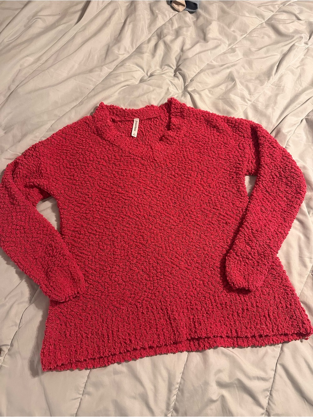 Zenana Outfitters Hot Pink Popcorn-Knit V-Neck Sweater